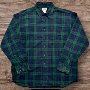 L.L.Bean Black Watch Plaid Flannel Shirt Men XL Green Navy Cotton vintage style
